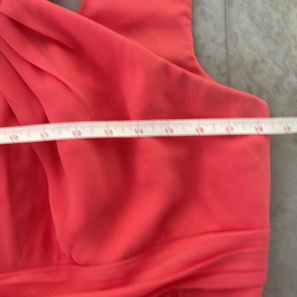 DAVID’S BRIDAL short crinkle chiffon bridesmaid dress style F15600 coral size 16 - Picture 8 of 12